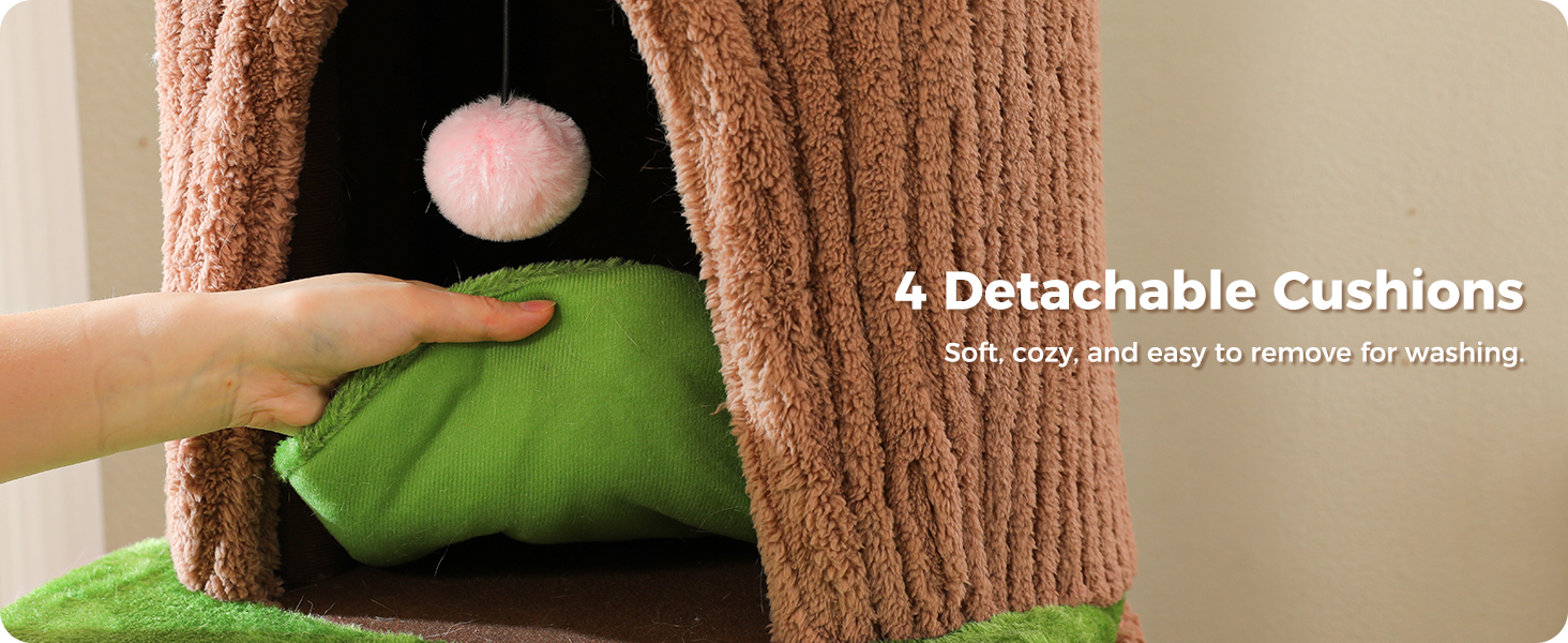 MUTTROS 4 detachable cushions, soft, easy to remove for washing, low-maintenance feline comfort