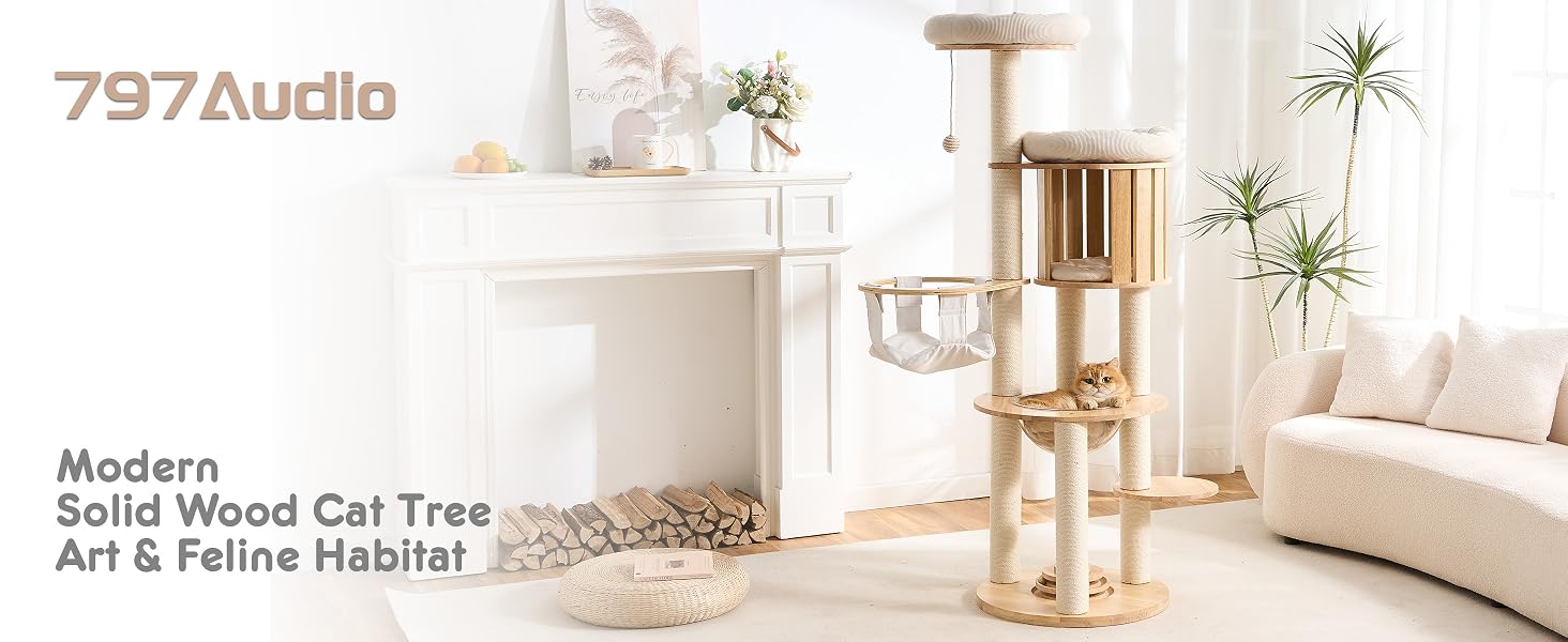 Modern Solid Wood Cat Tree Tower
