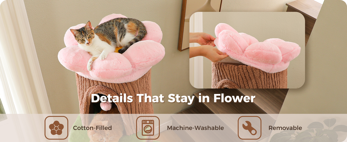 MUTTROS Cat Tree Flower Perch, cotton-filled, machine-washable, removable design, cozy
