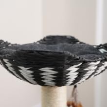 handwoven recycled paper rope basket perch in black and white design, with removable bed mat