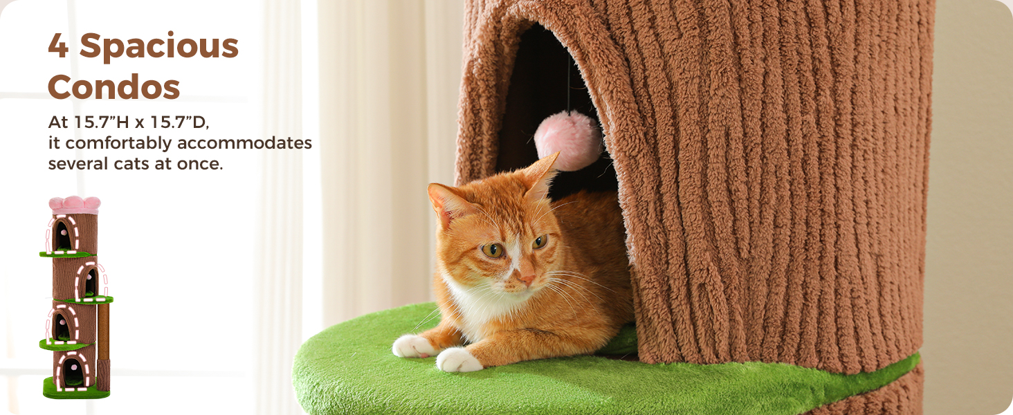 MUTTROS Cat Tree, 4 spacious 15.7”x15.7” condos, accommodates several cats at once, multi-cat home