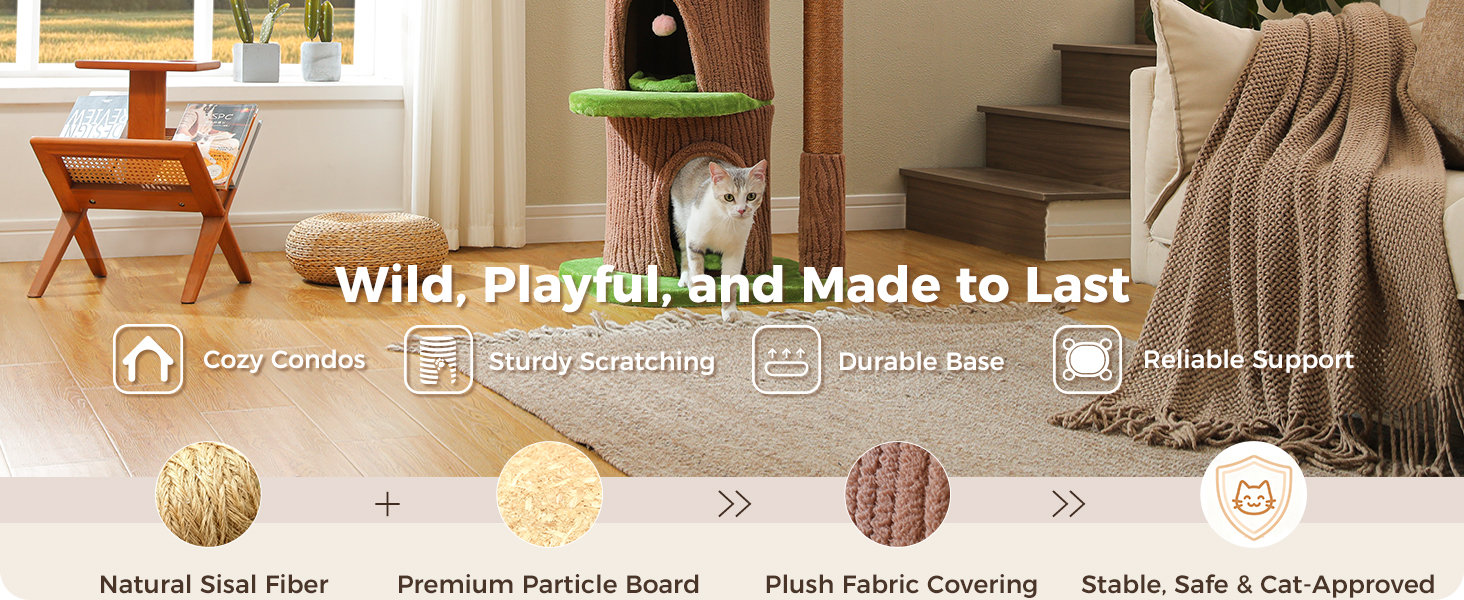 2. MUTTROS Cat Tree, 4 cozy condos + flower top bed, 3.8-inch scratch post, multi-cat playground